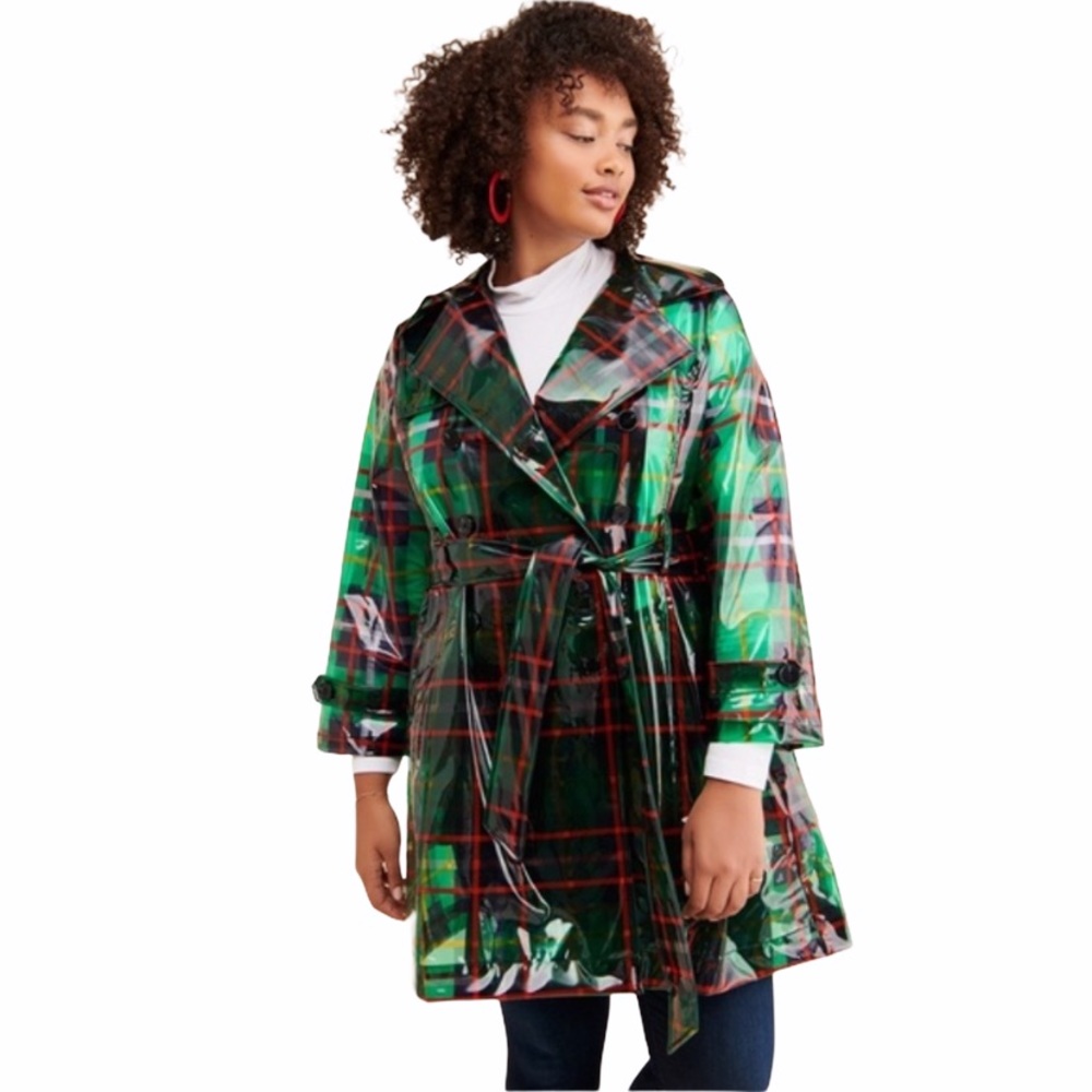 NEW Eva Franco Anthropologie Raincoat Plaid